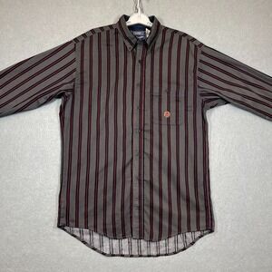 Wrangler Twenty X Shirt Mens Large Gray Red Stripe Long Sleeve Button Up Western